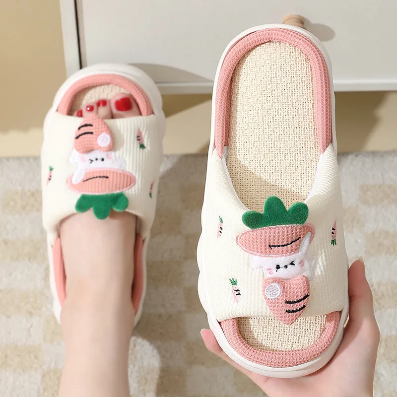 Adorable Carrot Rabbit Linen Slippers