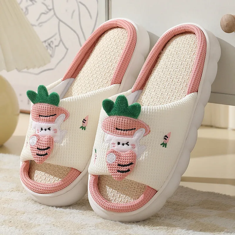 Adorable Carrot Rabbit Linen Slippers