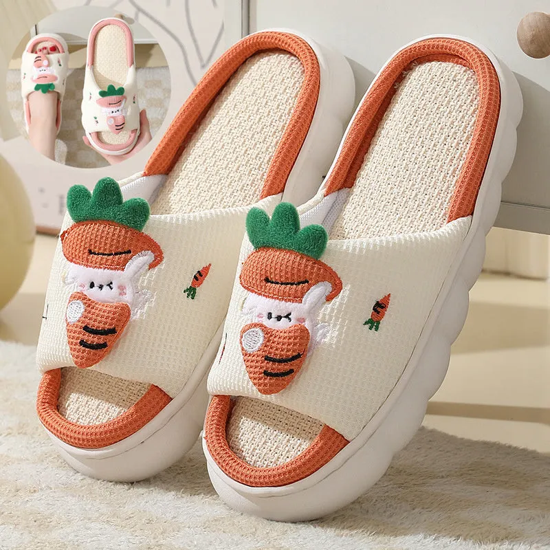 Adorable Carrot Rabbit Linen Slippers
