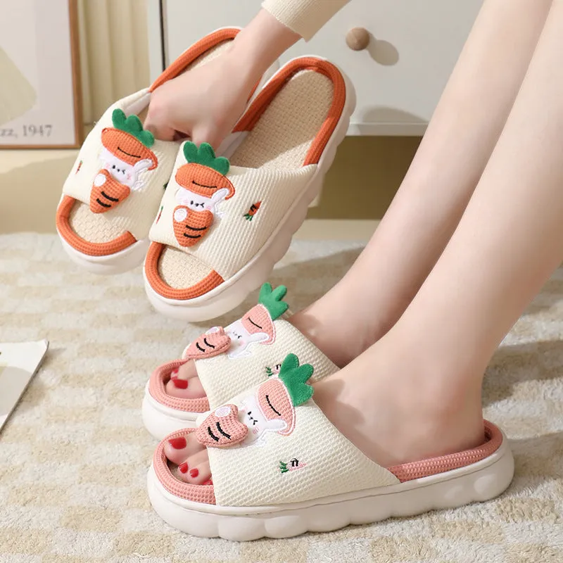 Adorable Carrot Rabbit Linen Slippers