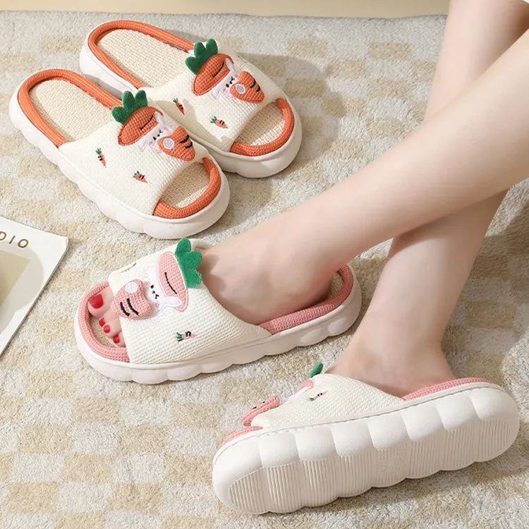 Adorable Carrot Rabbit Linen Slippers
