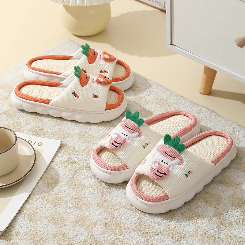 Adorable Carrot Rabbit Linen Slippers