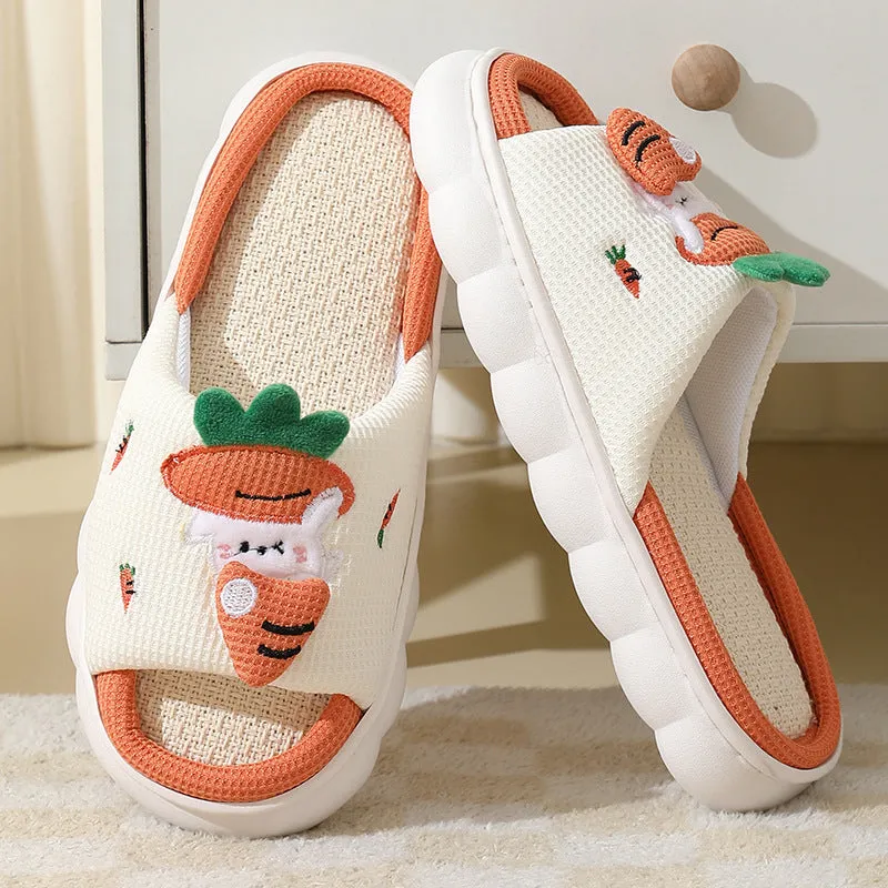 Adorable Carrot Rabbit Linen Slippers