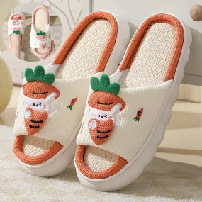 Adorable Carrot Rabbit Linen Slippers