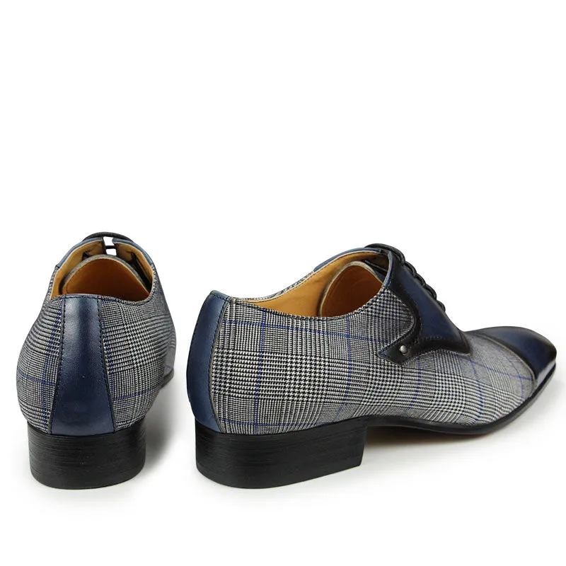 Azzuro - Blue Woven Luxury Men's Business Cap Toe Oxford Dress Shoes