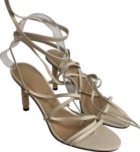 Charles & Keith Nude Strappy Woven-heel Tie-around Sandals - Beige UK 5 EU 38 👠