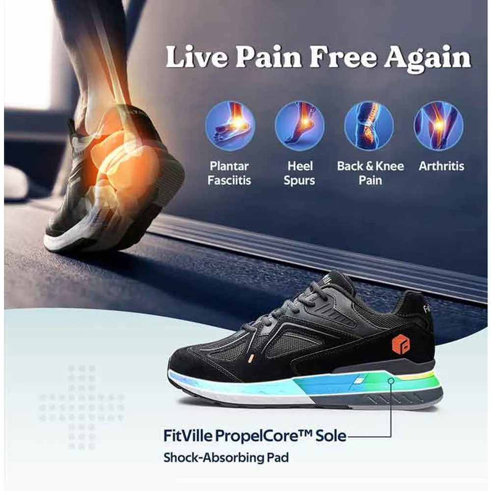 FitVille Rebound - Mens Extra Wide Fit Trainer - 6E Fitting - Jet Black