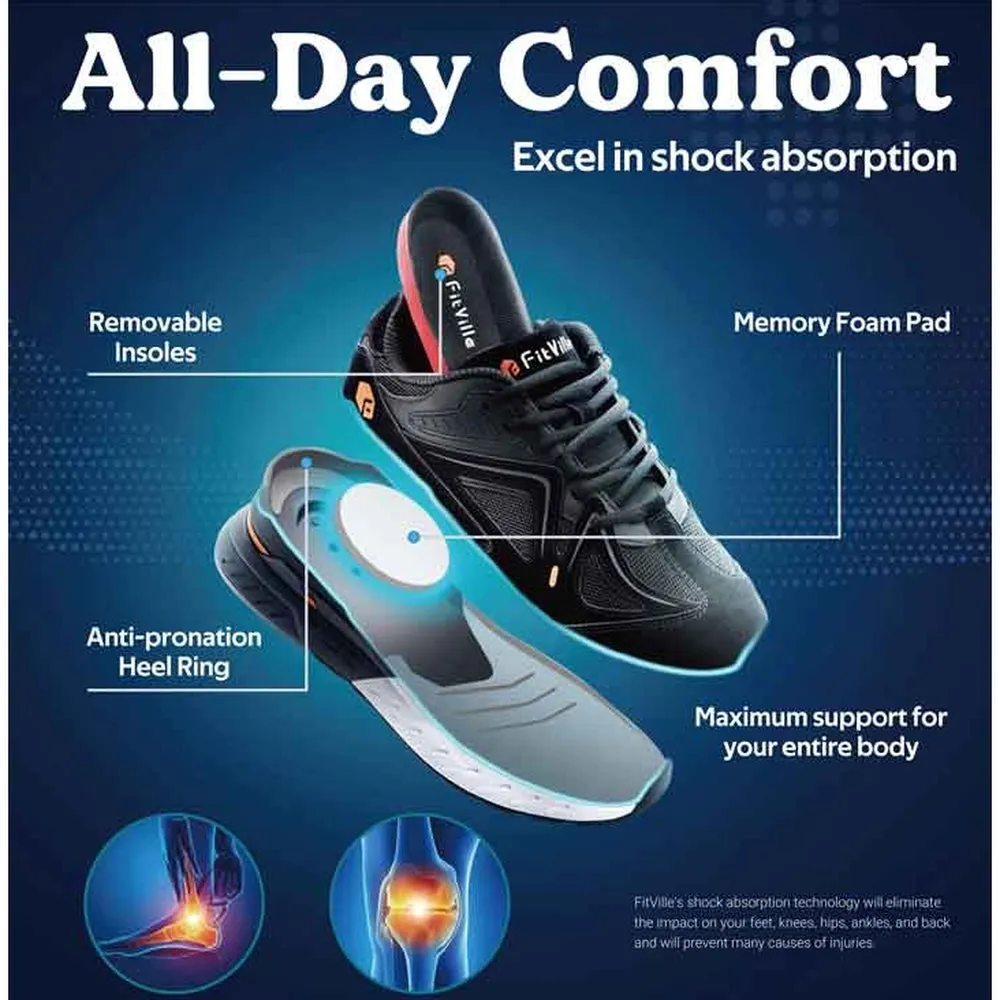 FitVille Rebound - Mens Extra Wide Fit Trainer - 6E Fitting - Jet Black