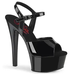 GLEAM-609 Black Patent Platform Comfort Width Sandal