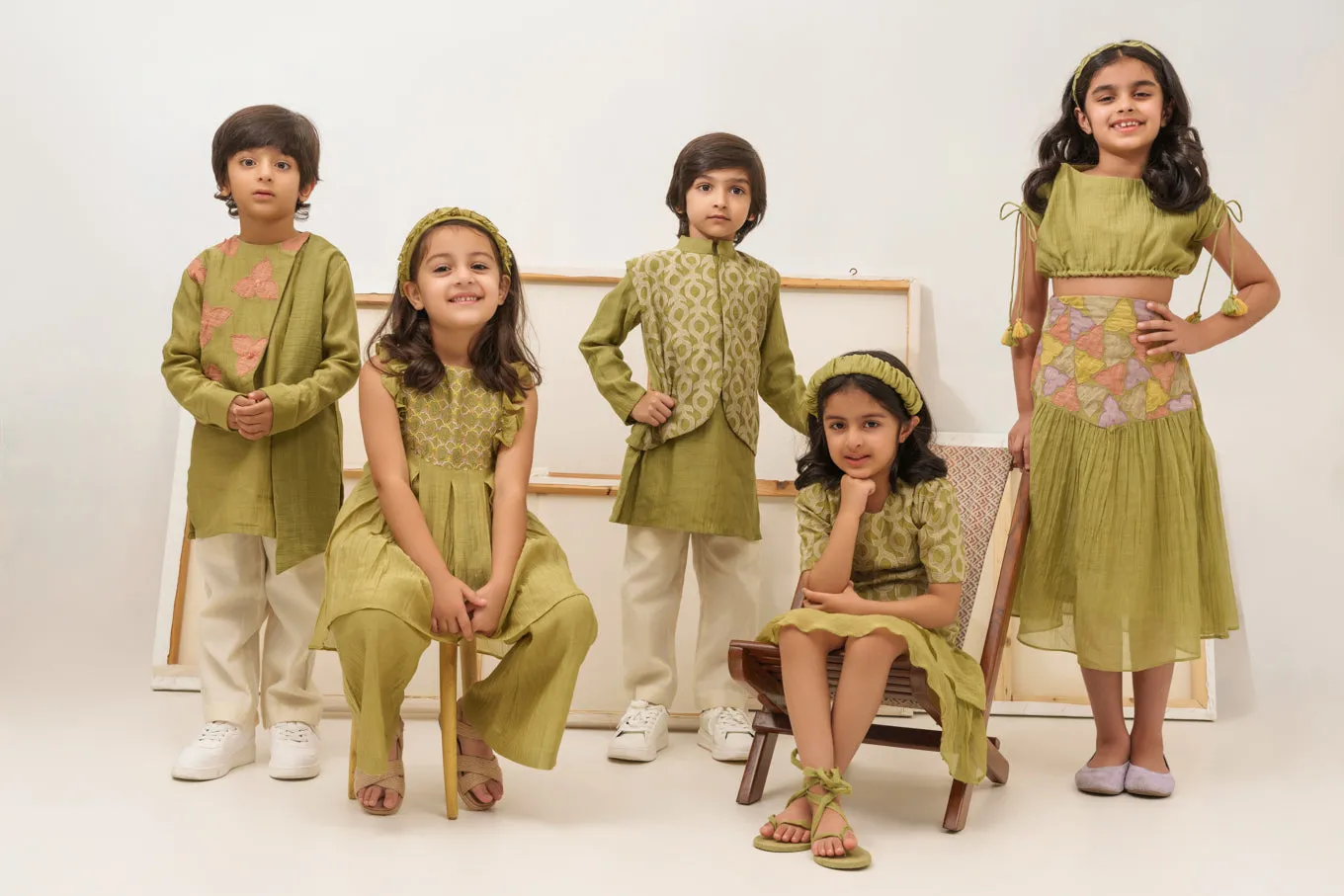 Green chanderi silk hand embroidered kurta set