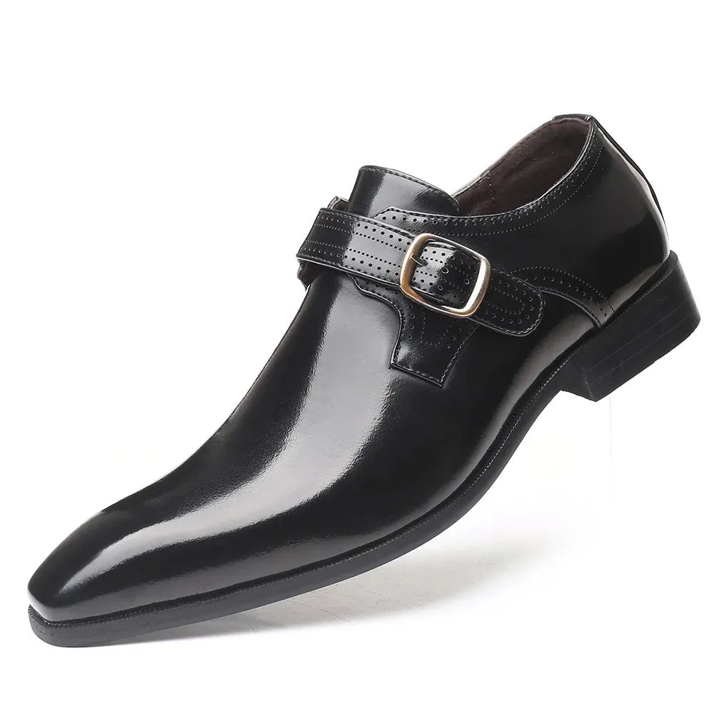 Hnzxzm Vintage Man Monk Loafers Buckle Shoes Leather Comfortable Dress Wedding Fashion Party Shoe Mens Business Oxfords Slip-On Flats