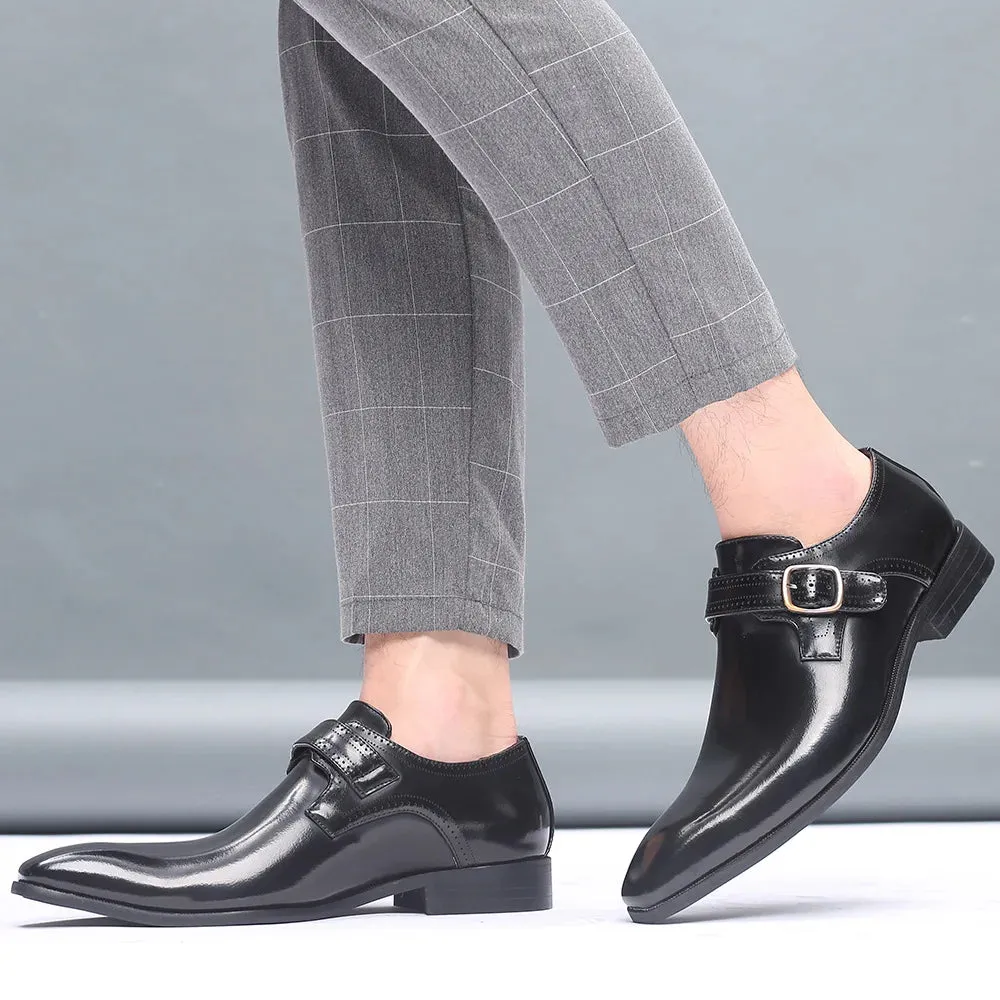 Hnzxzm Vintage Man Monk Loafers Buckle Shoes Leather Comfortable Dress Wedding Fashion Party Shoe Mens Business Oxfords Slip-On Flats