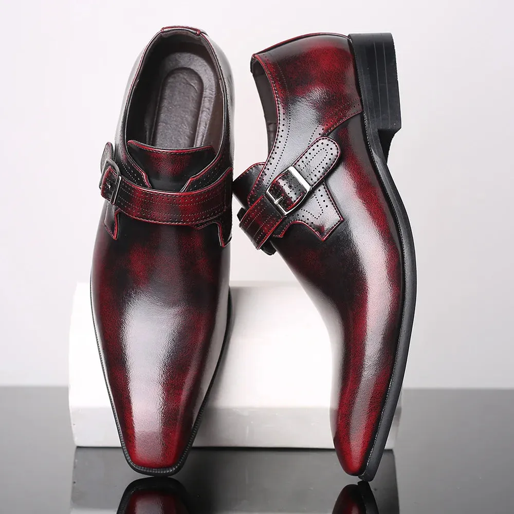 Hnzxzm Vintage Man Monk Loafers Buckle Shoes Leather Comfortable Dress Wedding Fashion Party Shoe Mens Business Oxfords Slip-On Flats
