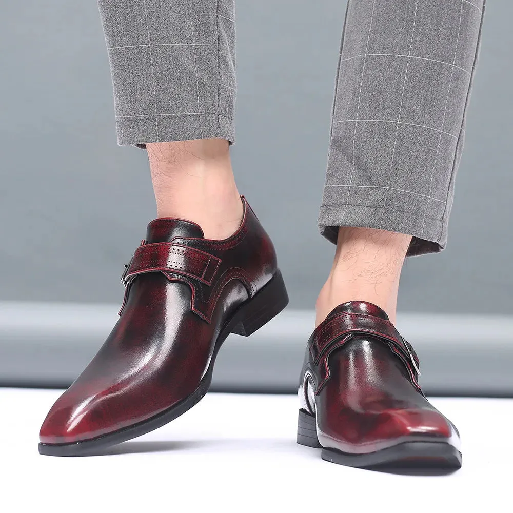 Hnzxzm Vintage Man Monk Loafers Buckle Shoes Leather Comfortable Dress Wedding Fashion Party Shoe Mens Business Oxfords Slip-On Flats