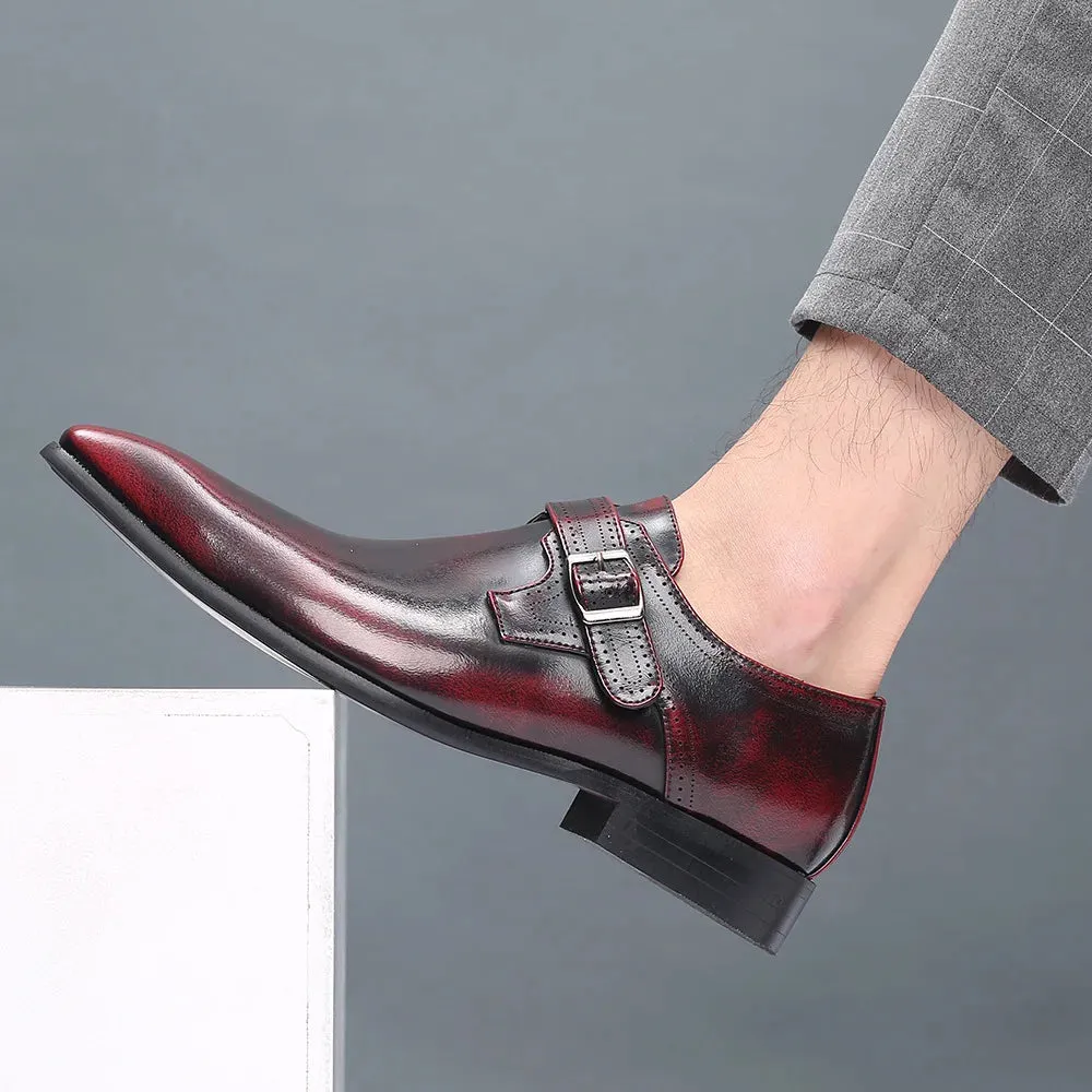 Hnzxzm Vintage Man Monk Loafers Buckle Shoes Leather Comfortable Dress Wedding Fashion Party Shoe Mens Business Oxfords Slip-On Flats