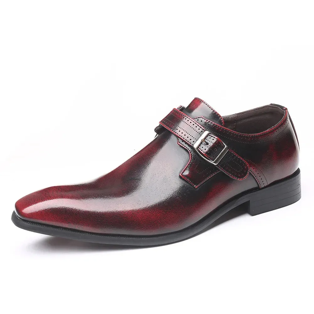 Hnzxzm Vintage Man Monk Loafers Buckle Shoes Leather Comfortable Dress Wedding Fashion Party Shoe Mens Business Oxfords Slip-On Flats