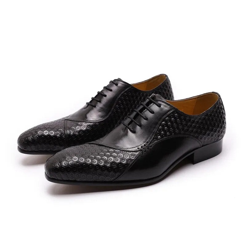 Italian Shoes Handmade Autumn Mens Dress Shoes Lace Up Genuine Leather Wedding Formal Oxfords Business Office Black Blue Shoes
