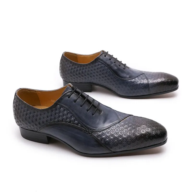 Italian Shoes Handmade Autumn Mens Dress Shoes Lace Up Genuine Leather Wedding Formal Oxfords Business Office Black Blue Shoes