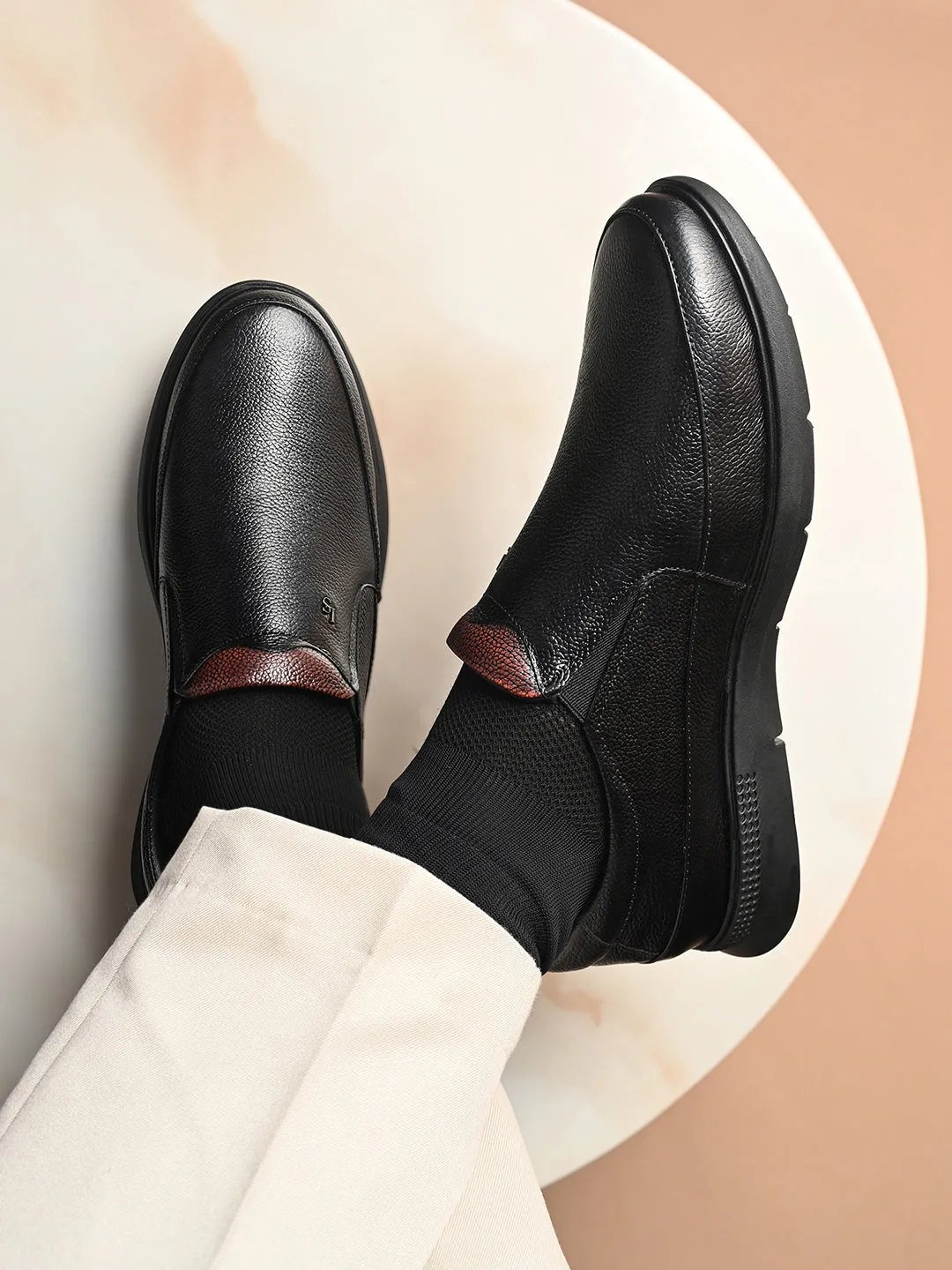 Jet Black Genuine Leather Slip-On Bernish Tone Moccasin Shoes