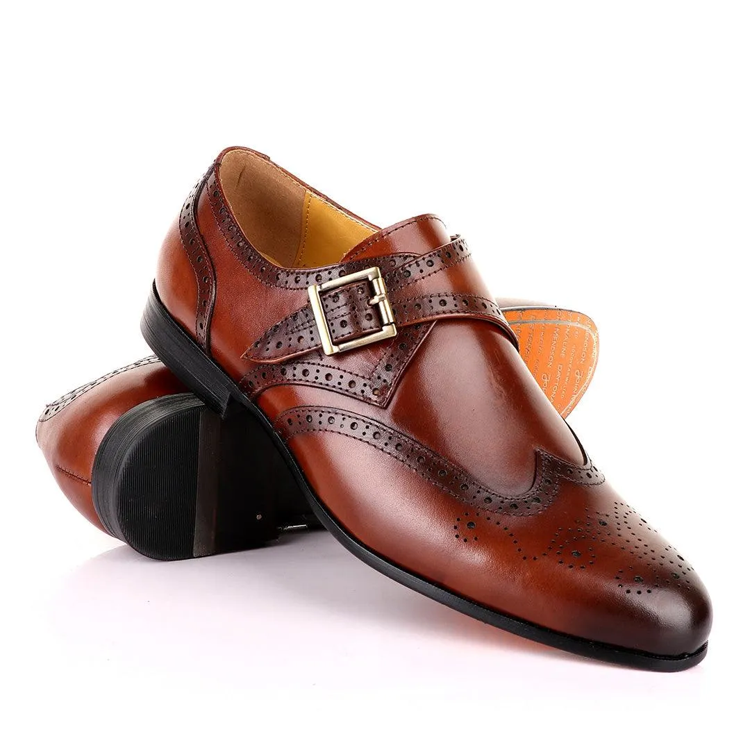 John Mendson Single Strap Lace Brogues Buckle Leather Brown Shoe