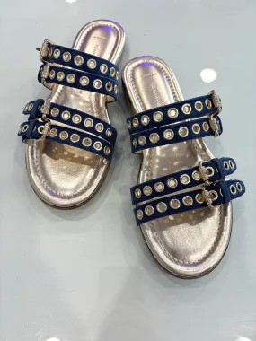 'Kennel & Schmenger' Denim/Gold Suede Sandal