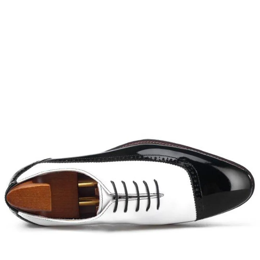 Luxury Mens Leather Black And White Wedding Party Dress Shoes