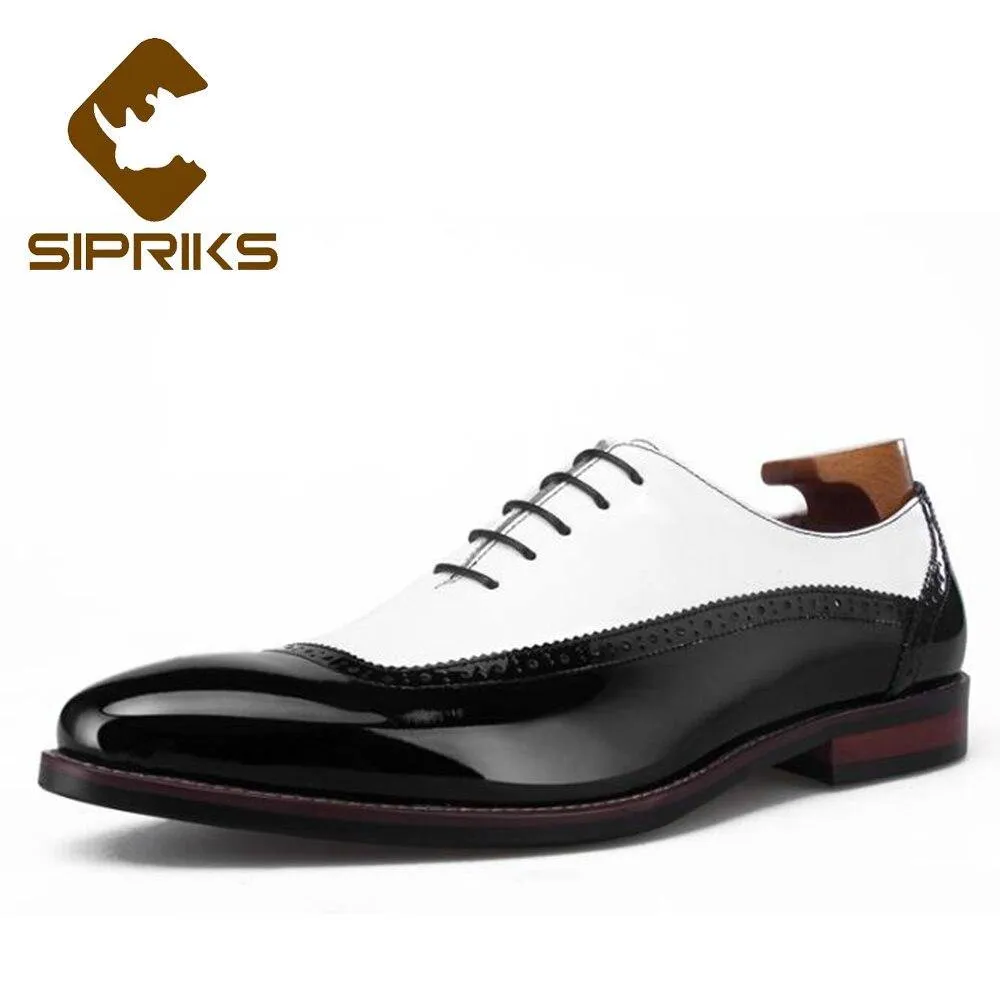 Luxury Mens Leather Black And White Wedding Party Dress Shoes