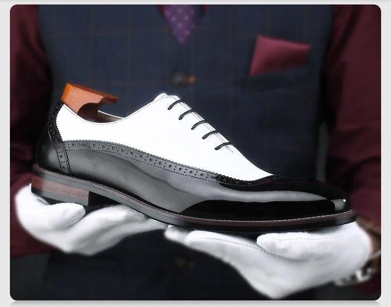 Luxury Mens Leather Black And White Wedding Party Dress Shoes