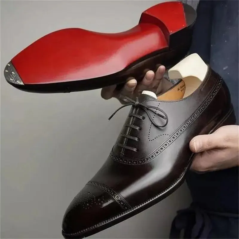 Men Red Sole Fashion Business Party Lace-up Brogue Oxfords Shoes