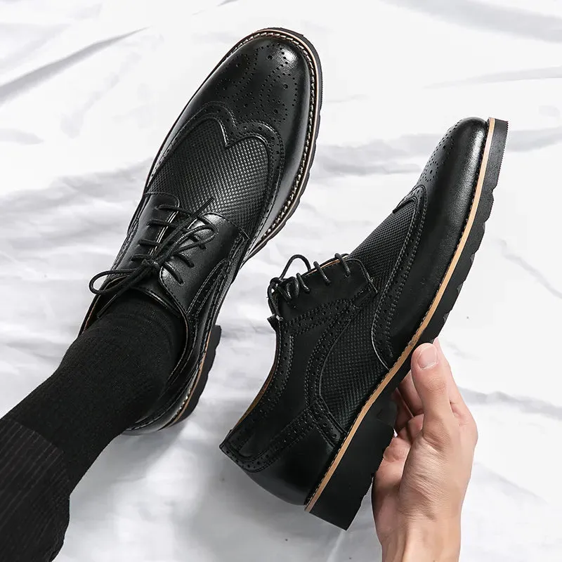 Mens Wingtip Leather Brogue Business Formal Oxford Shoes