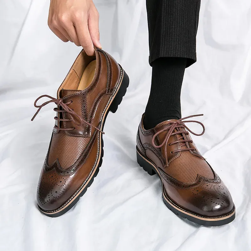 Mens Wingtip Leather Brogue Business Formal Oxford Shoes