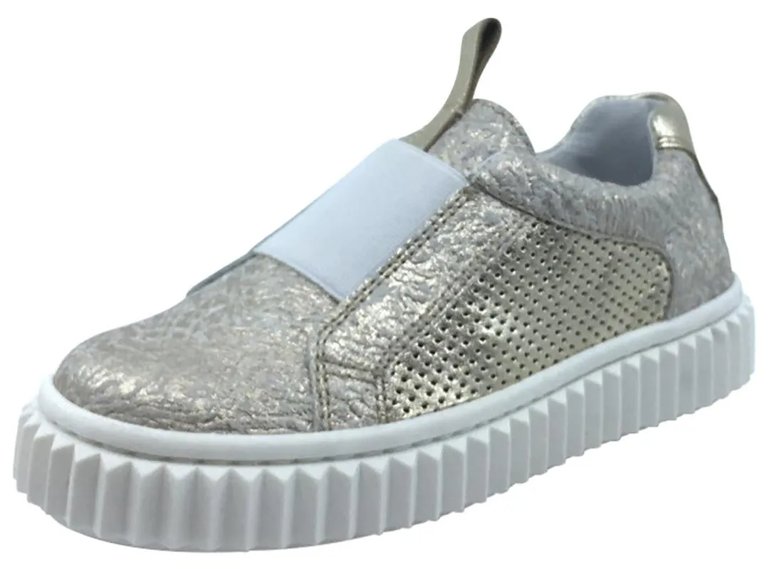 Naturino Girl's & Boy's Gold Metallic Leather Slip On Low Top Casual Sneaker Shoe