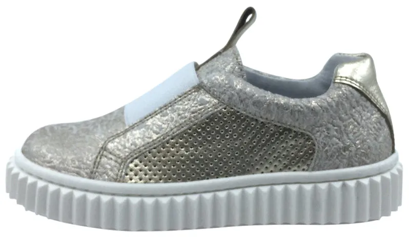 Naturino Girl's & Boy's Gold Metallic Leather Slip On Low Top Casual Sneaker Shoe