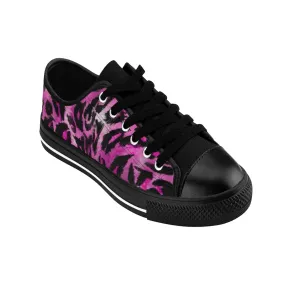 Pink Leopard Print Men's Sneakers, Animal Print Men's Low Top Canvas Fashion Shoes
