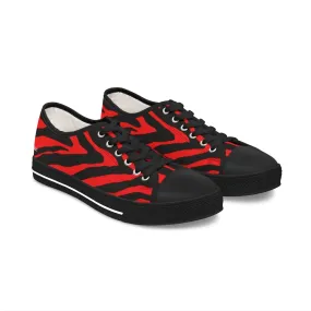 Red Zebra Striped Women's Sneakers, Red and Black Zebra Striped Animal Print Women's Low Top Sneakers (US Size: 5.5-12)