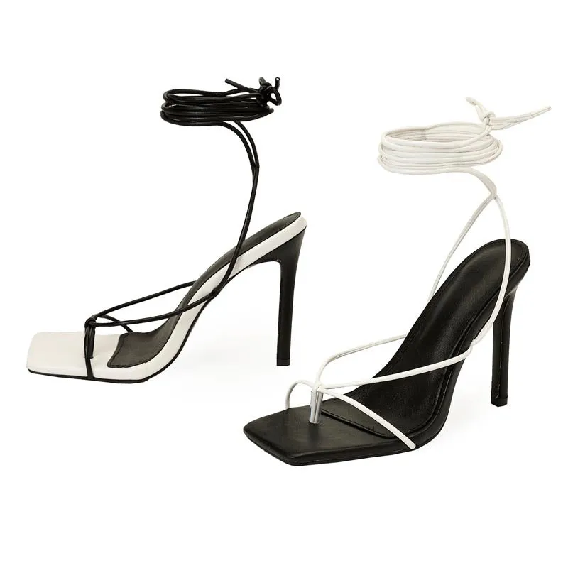 Roman Strappy High Heels Colorful Toe Loop Stylish and Trendy Sandals