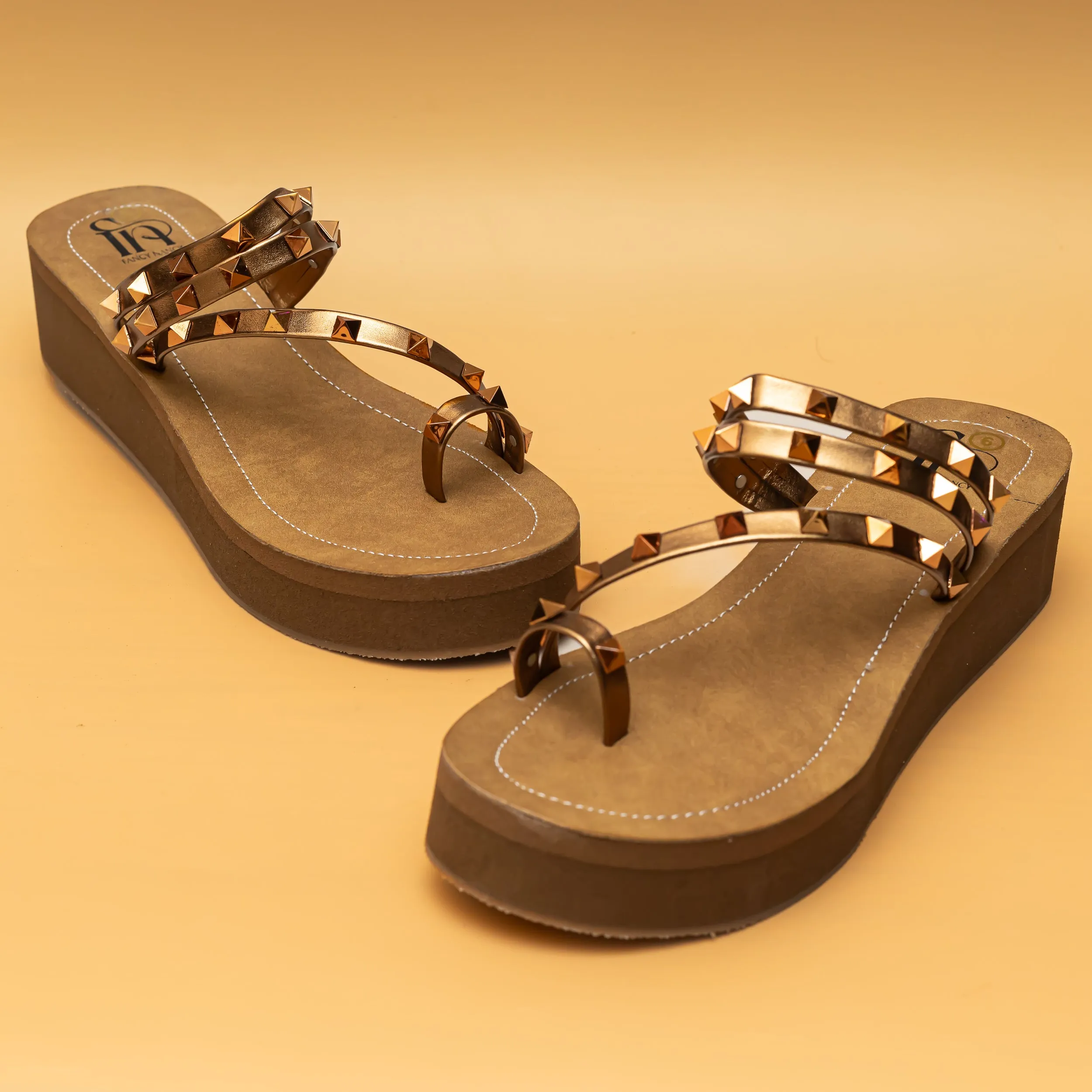 Strappy Studded Platforms - Copper