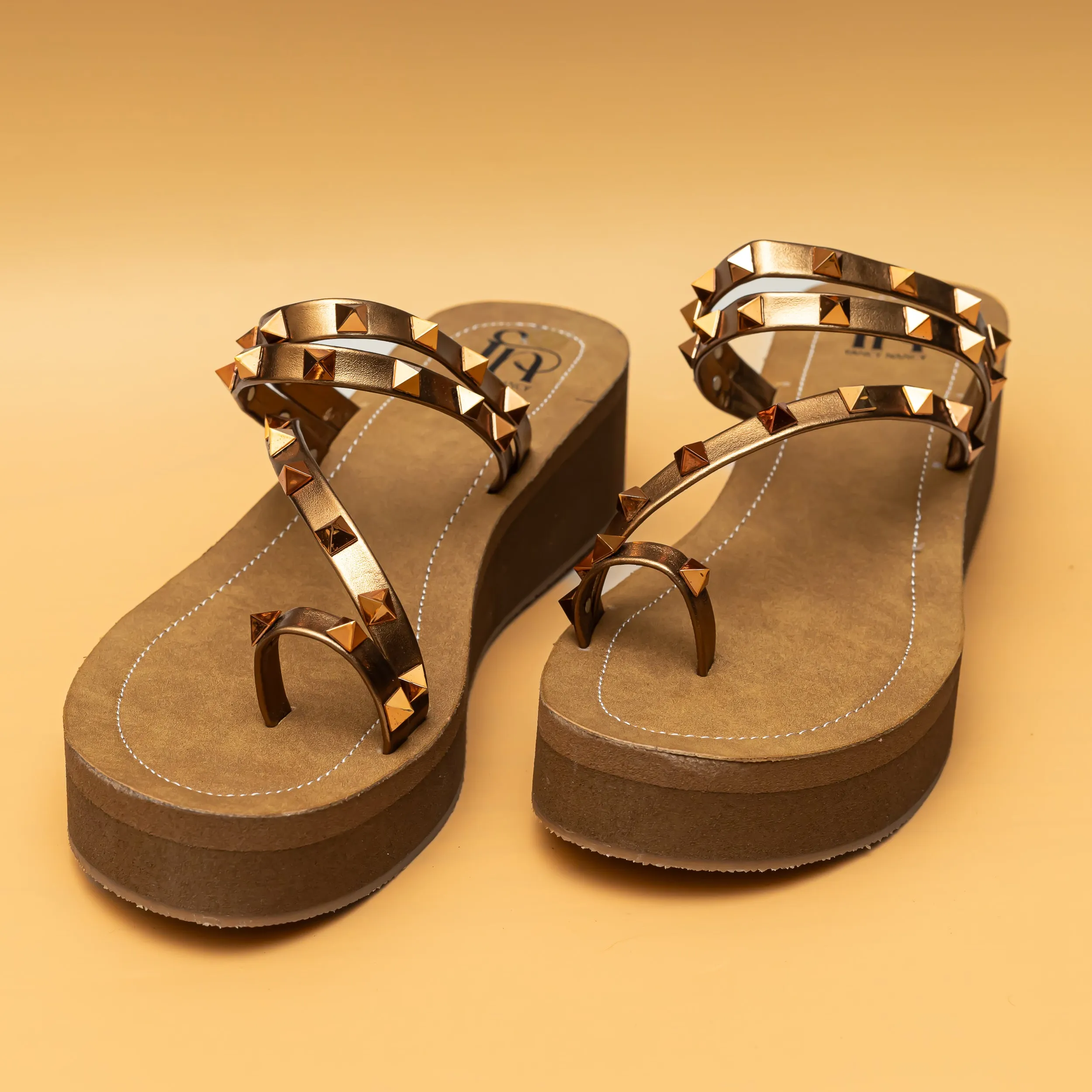 Strappy Studded Platforms - Copper