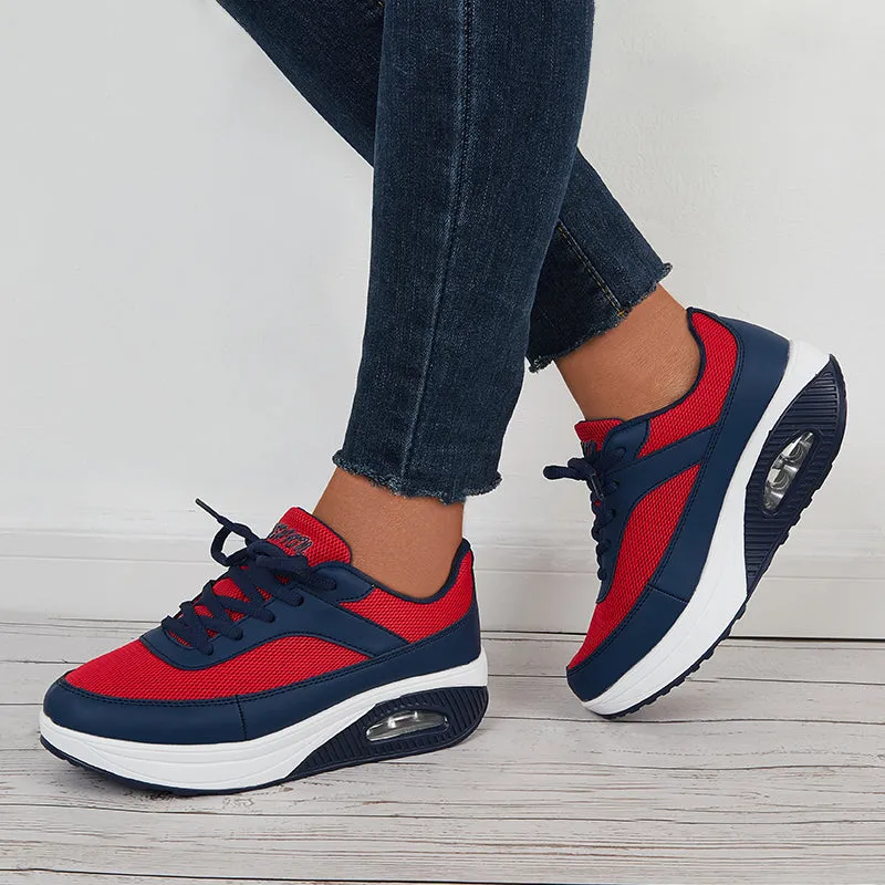 Women Air Cushion Mesh Sneakers Lace Up Platform Walking Shoes