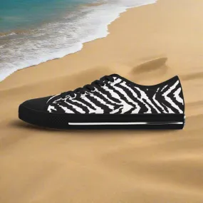 Zebra Striped Women's Sneakers, Zebra Striped Animal Print Women's Low Top Sneakers (US Size: 5.5-12)